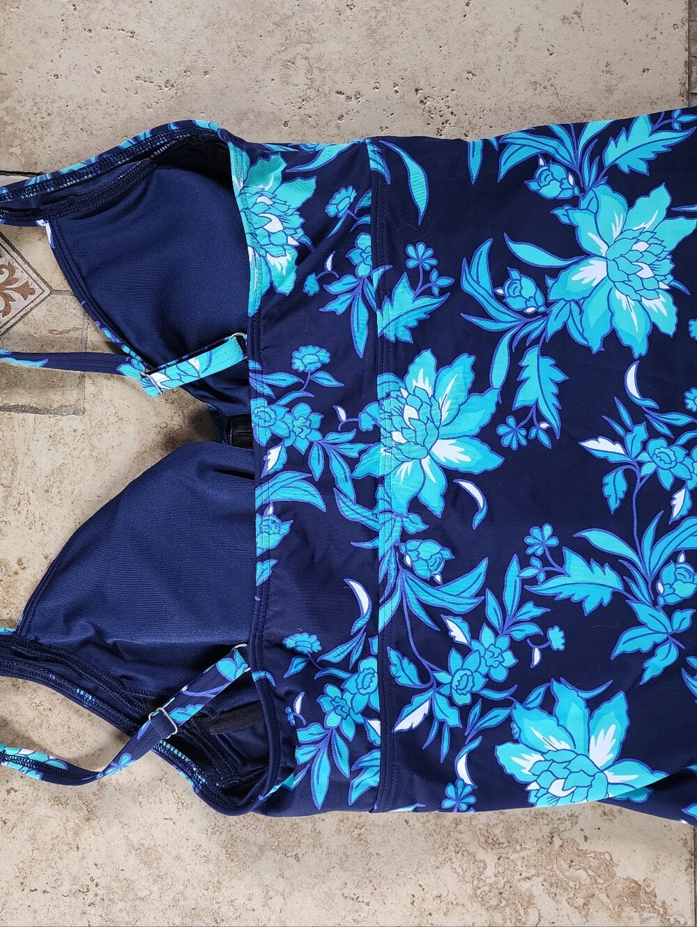 Lands' End Navy Floral Tank with Bright Teal Print - Picture 3 of 5